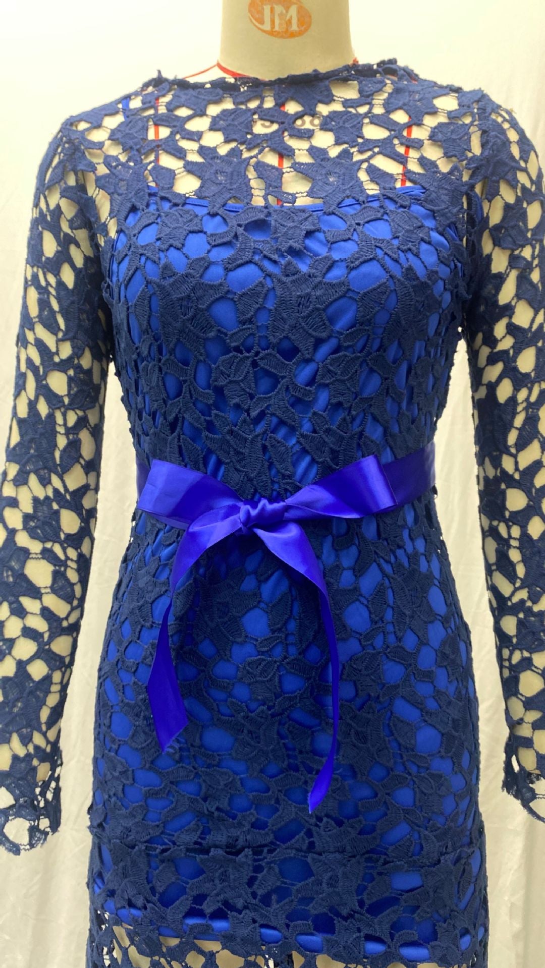 Women Lace Hollow Long Sleeve Stand Collar Lace Irregular Dress 17