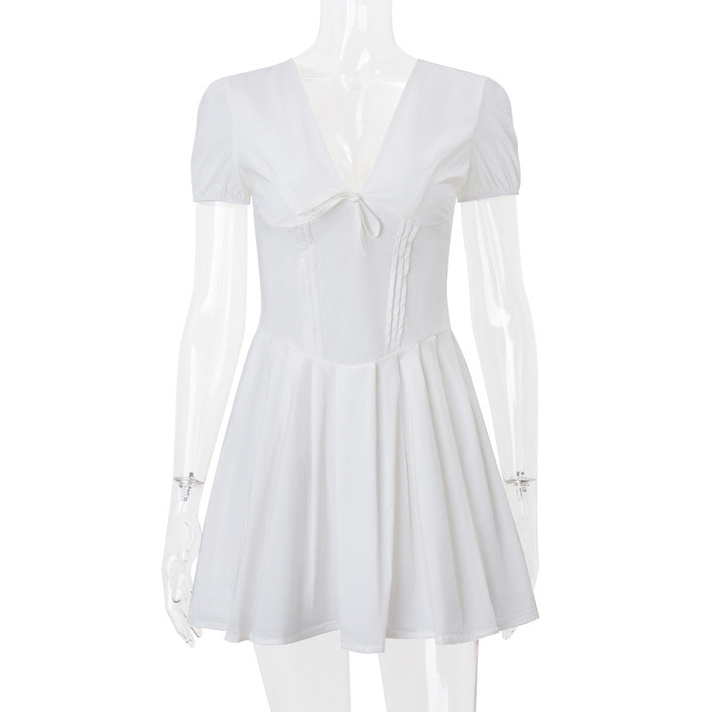 Women summer sexy floral bubble sleeve v-neck French dress 10