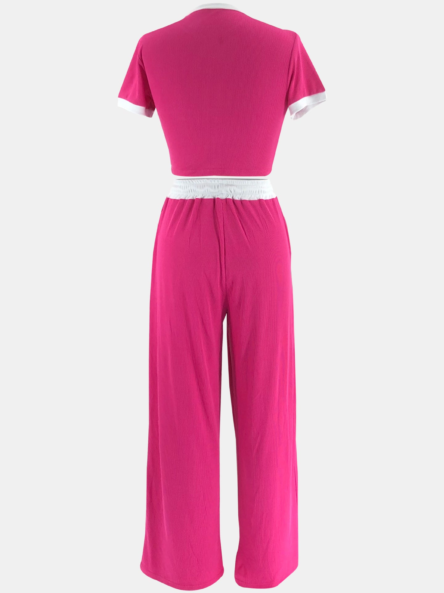 Women's Casual Street Contrast Color Round Neck Short Sleeve Two Piece Pants Set 22