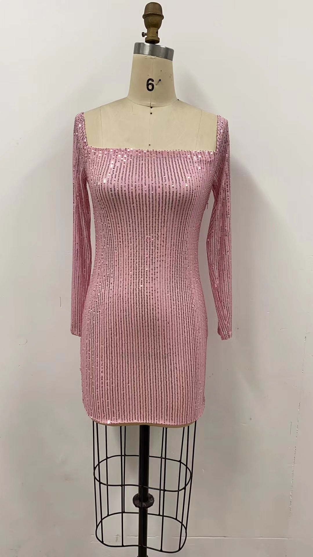 Sexy Long Sleeve Solid Color Sequin Evening Dress Slim Bodycon Dress 30