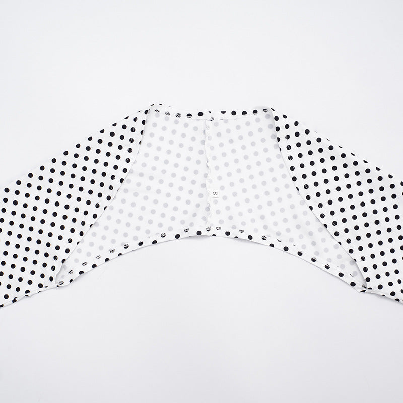 Women's Sexy Color Block Polka Dot Long Sleeve Cape Shorts Vest Three-Piece Set 16