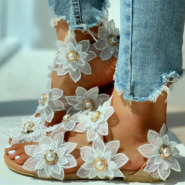 Flower Women's Sandals with Toe Rivet Flat Shoes for Holidays 6