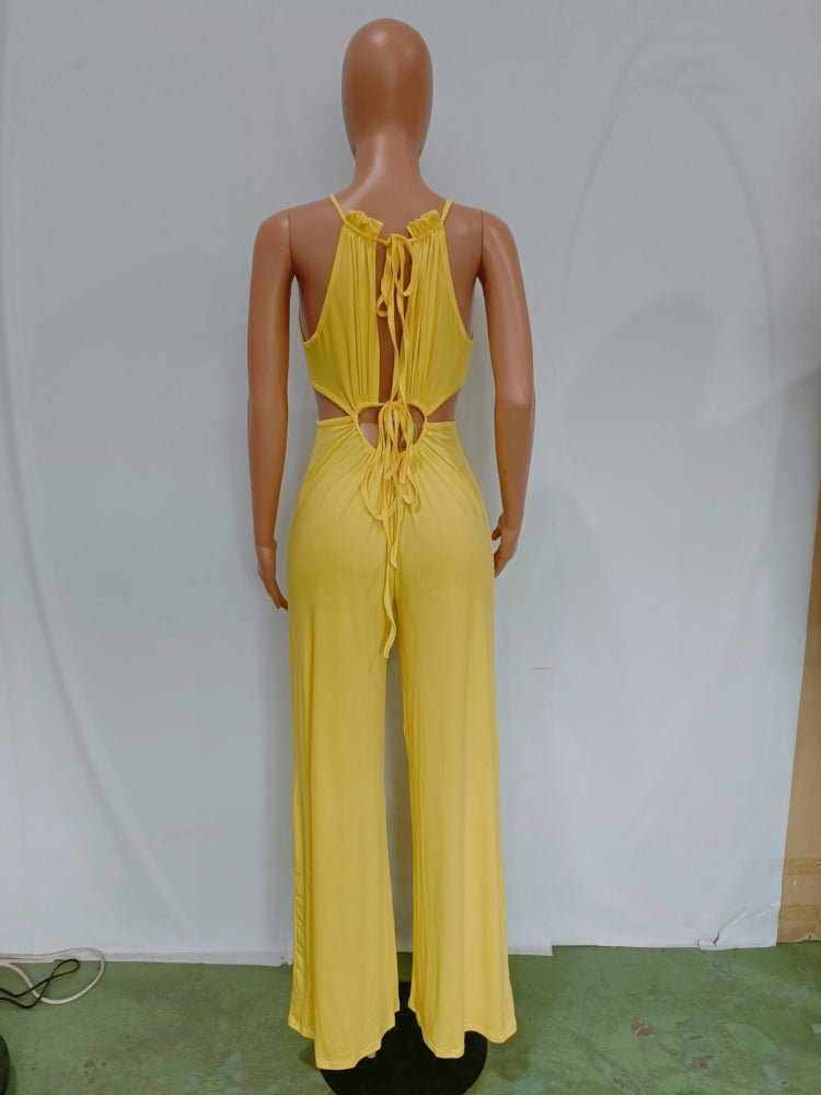 Sexy Irregular Lace-Up Wrap Chest Loose Wide Leg Jumpsuit 12