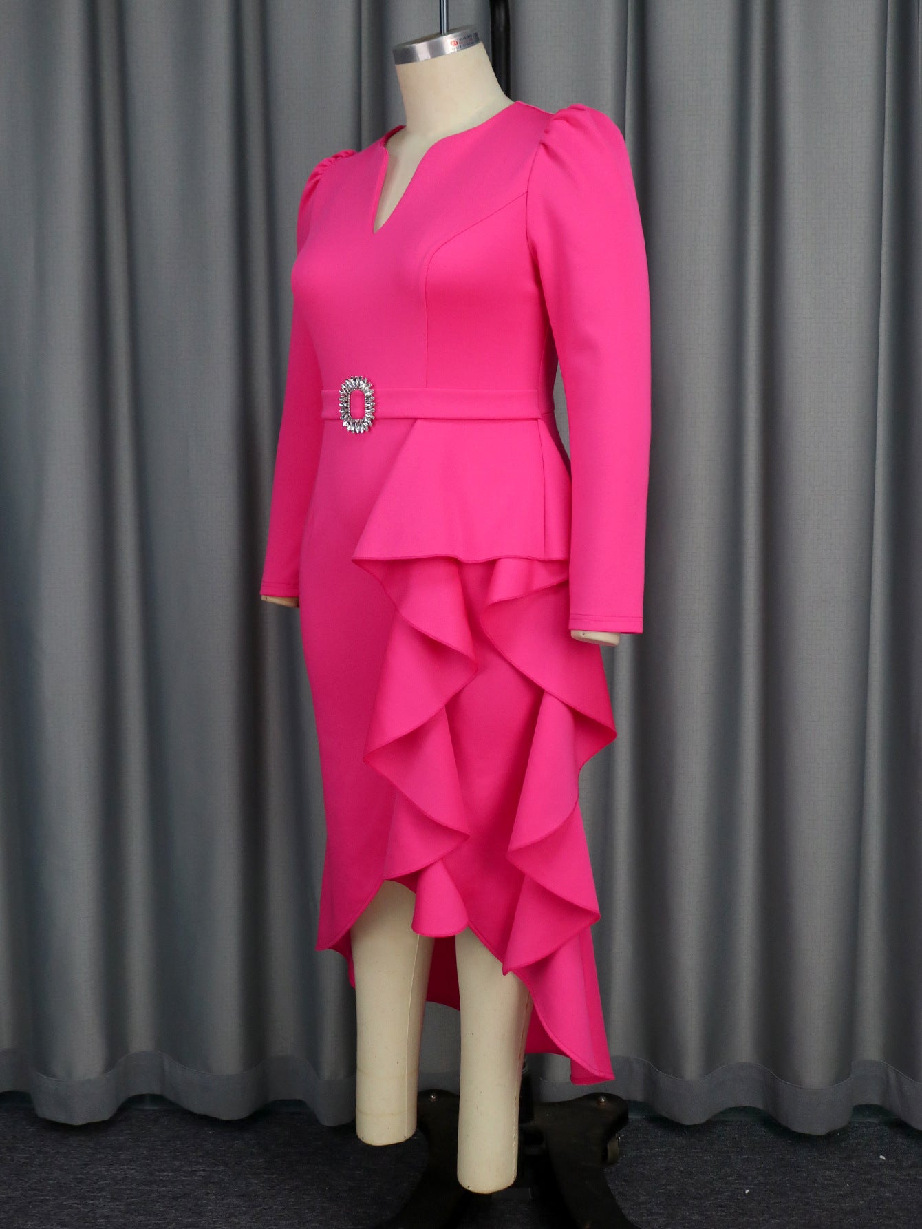 Plus Size Belt Fashion Formal Party Ruffle Evening Dresses 4