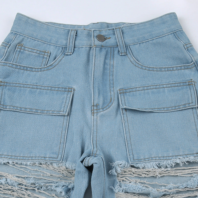 Street Ripped Pocket Patchwork Denim Straight-Leg Pants 12