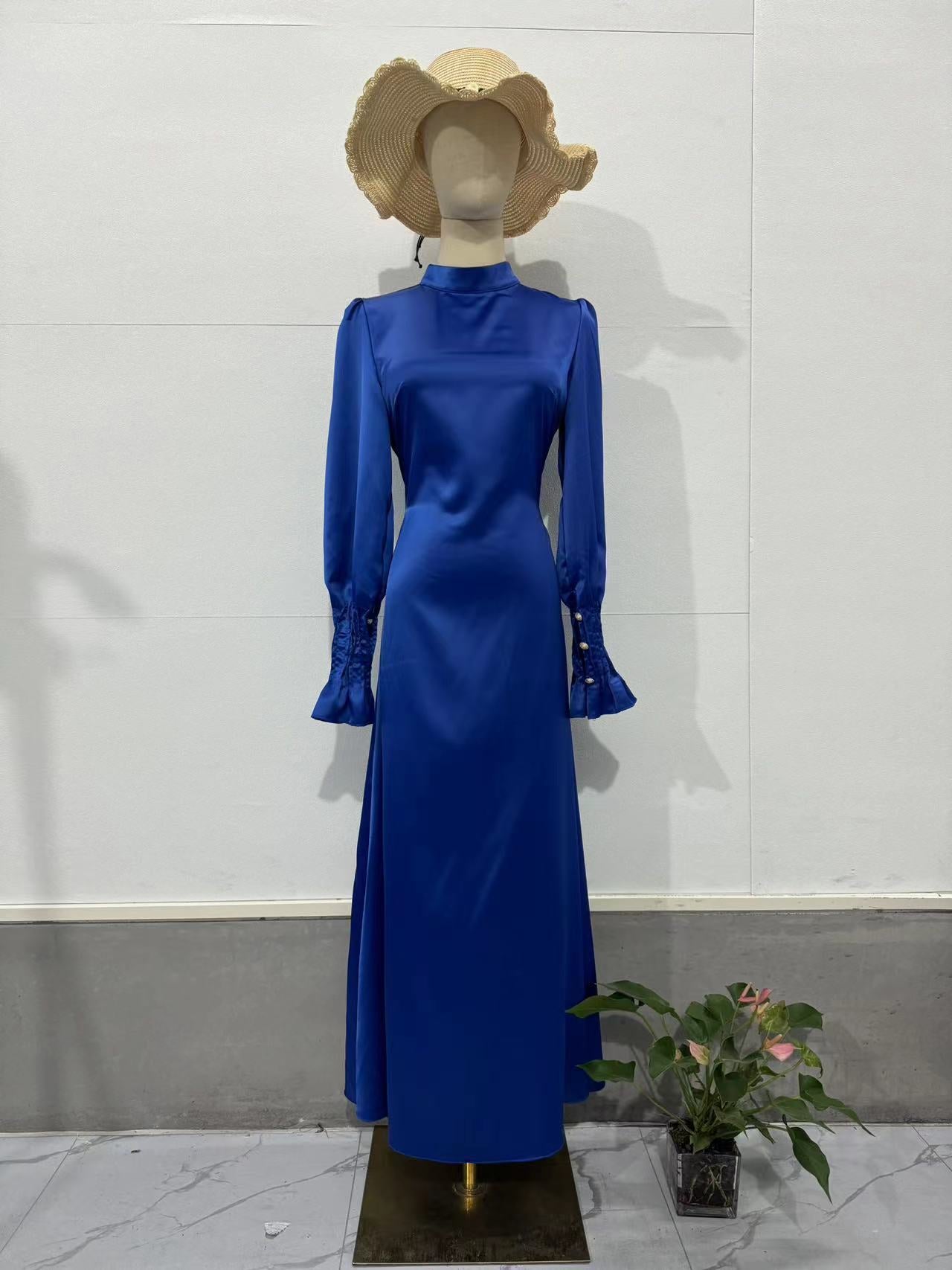 Autumn Pleated Slim Waist Lace-Up Long Dress 13