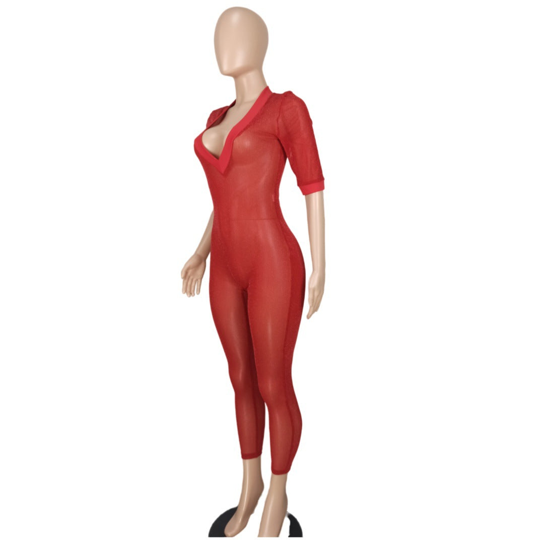 Women's Fashion Sexy Transparent V-Neck Jumpsuit 6