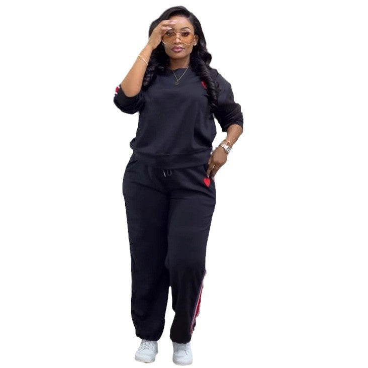 Women Patchwork Contrast Ribbon Top and Pants Two Piece Set 6