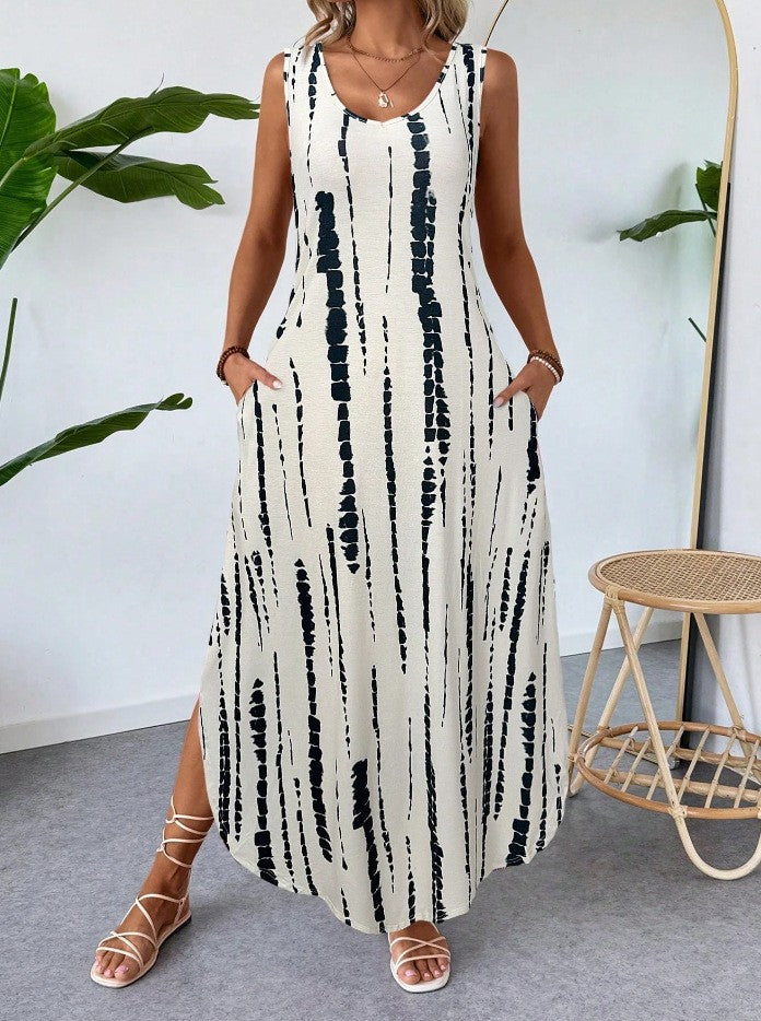 Women Summer Printed Sleeveless Split Sundress 7