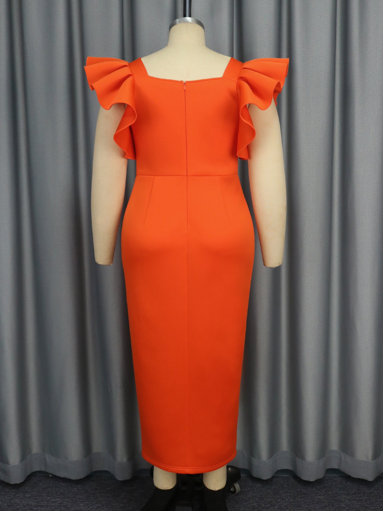 Women Formal Party Elegant Square Neck Ruffle Beaded Dress 4