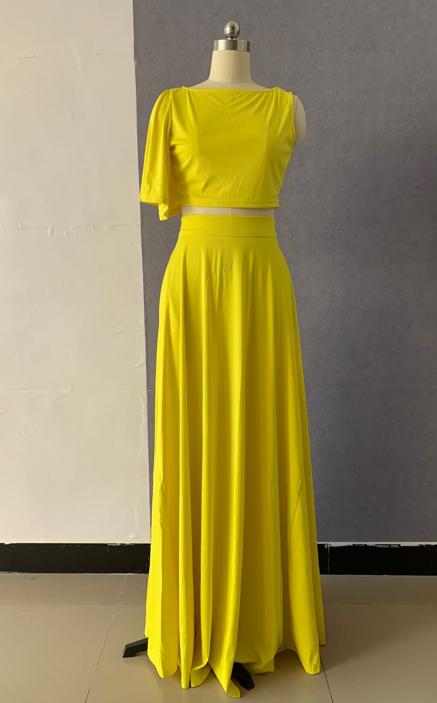 Elegant Single Short sleeve Crop Top Big Wwing Skirt Two-piece Set 3