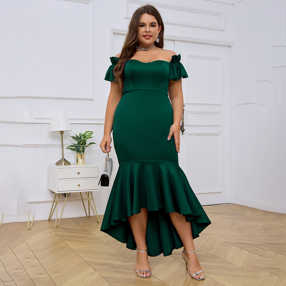 Plus Size Women's Party Evening Dress Off Shoulder Slim Sexy Fishtail Swing Dress 4
