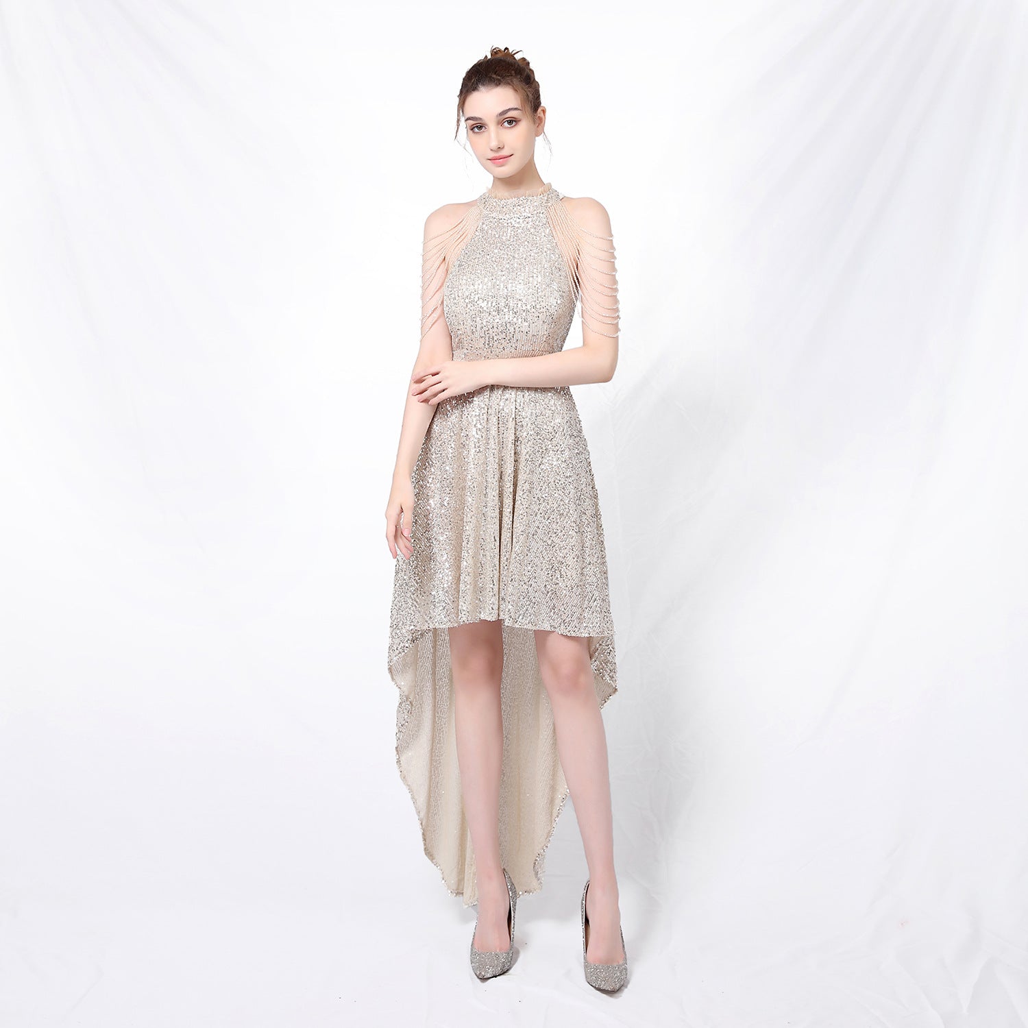 Elegant Sequins Bodycon Sexy Irregular Party Dress Bridesmaid Dress 7