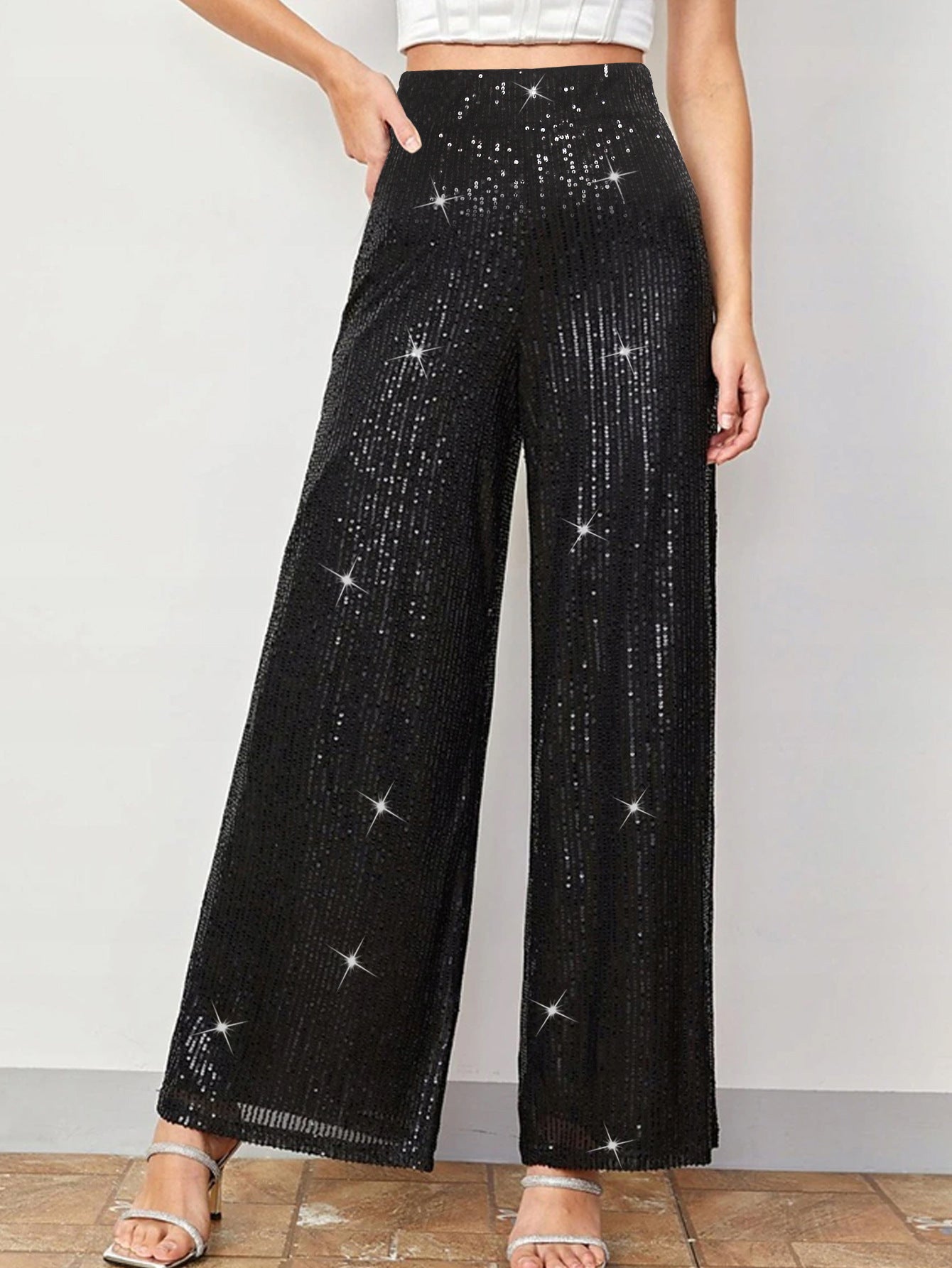 Women Elegant Sequin Party Wide Leg Pants
