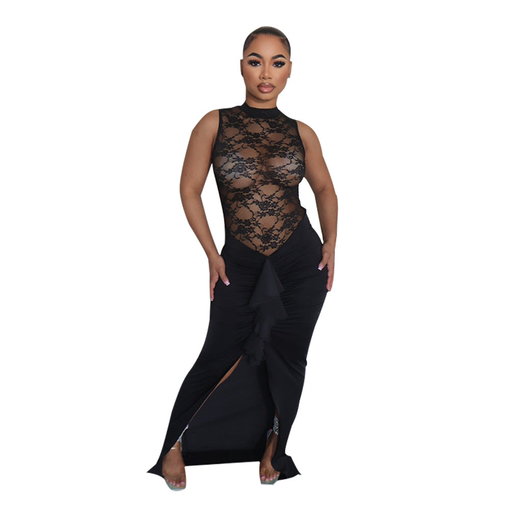 Women Sexy See-Through Lace Patchwork Mermaid Dress 9
