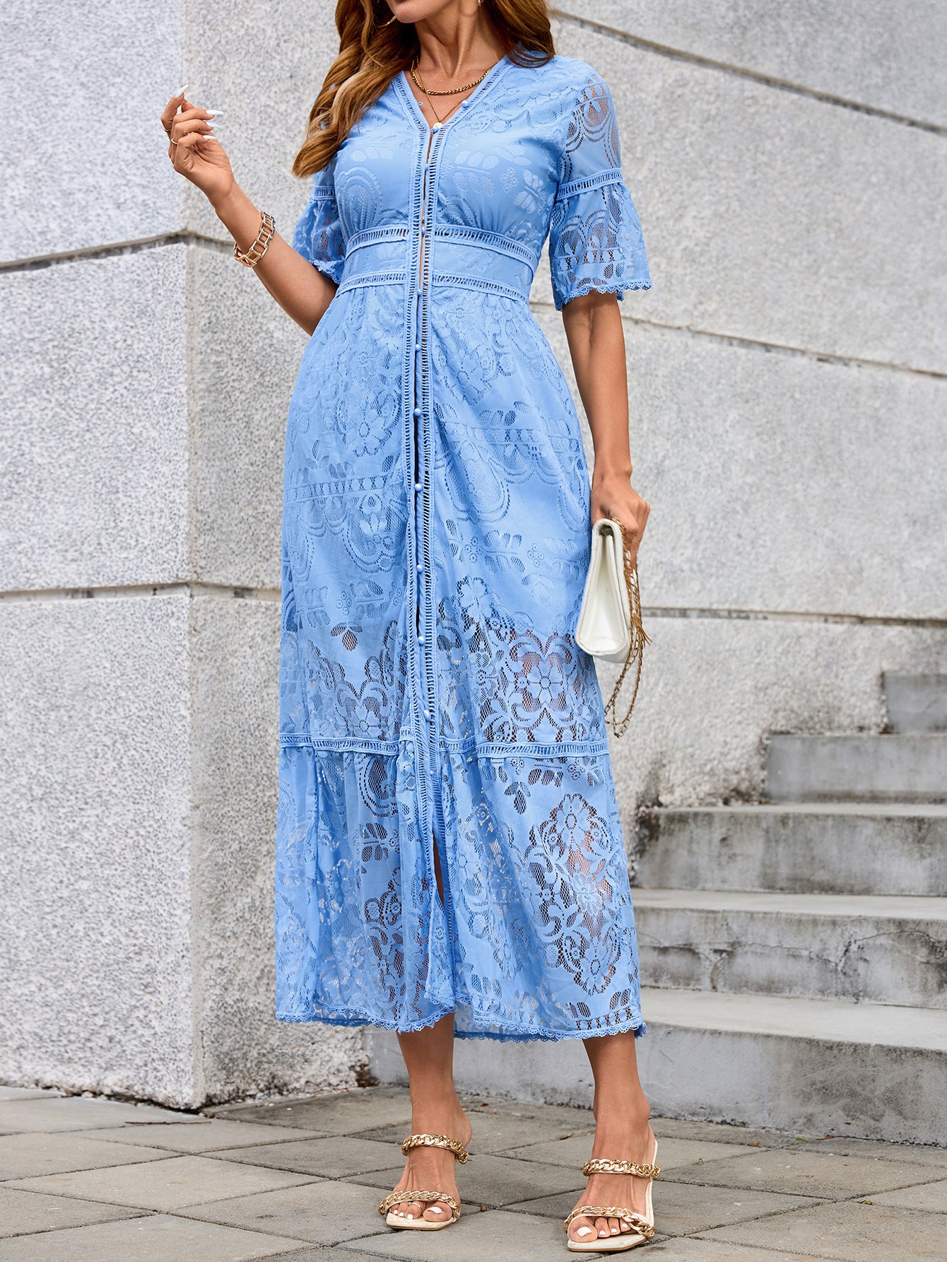 Women Lace Embroidered Beach Cover-up Holidays Beach Holidays Dress 7