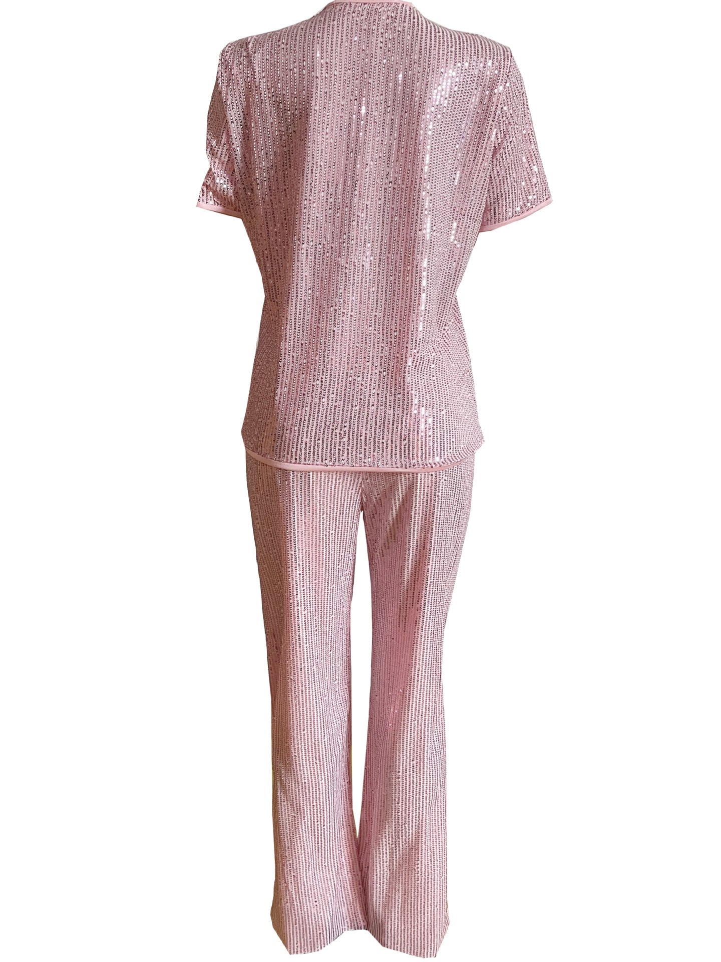 Women's Short Sleeve Sequin Casual Two Piece Pants Set 16