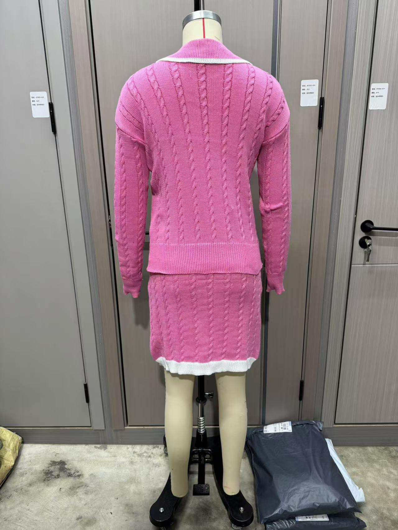 Women Knitting Long Sleeve Top and Skirt Two Piece Set 22