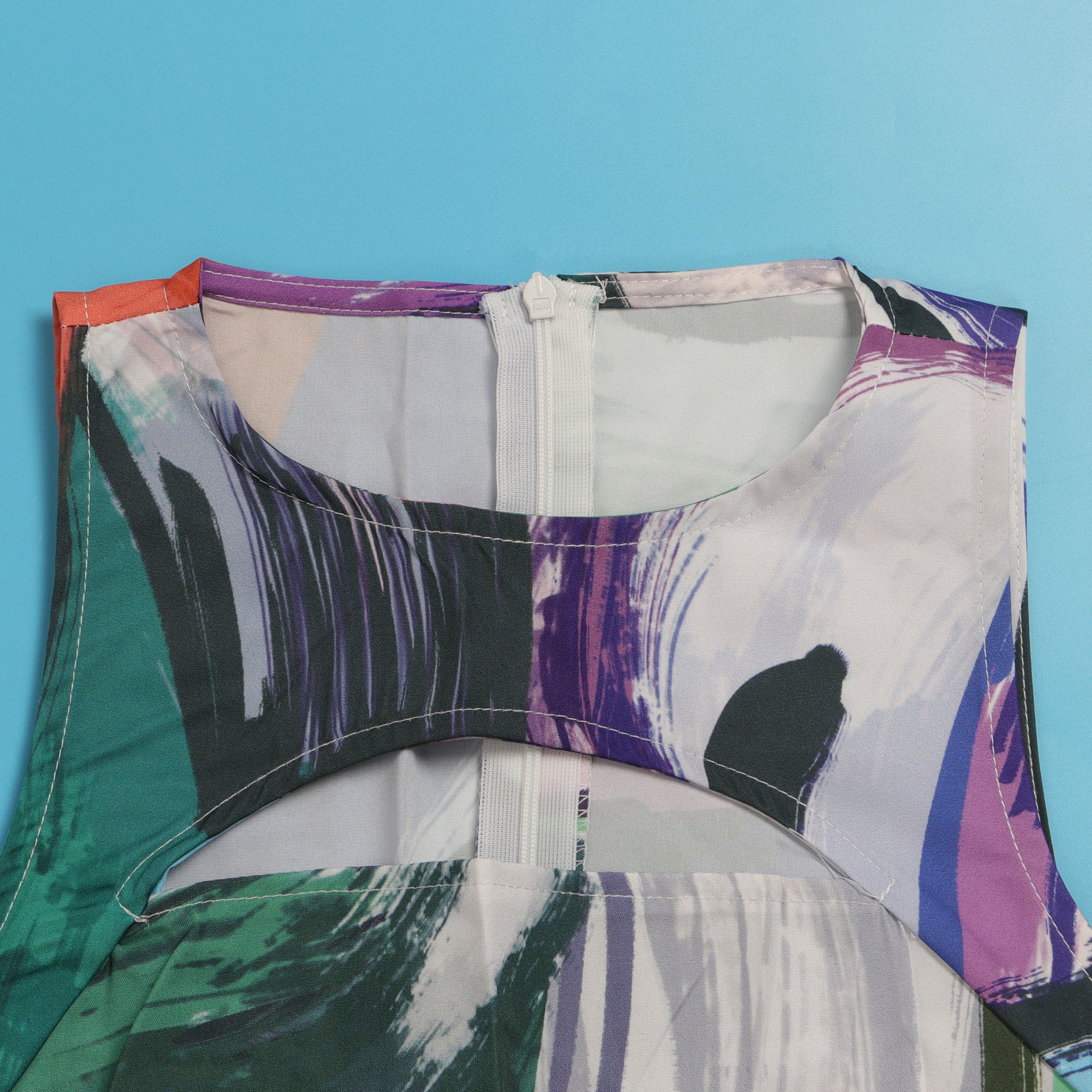 Fashion Sexy Slim Fit Hollow Printed Patchwork Sleeveless A-Line Dress 18