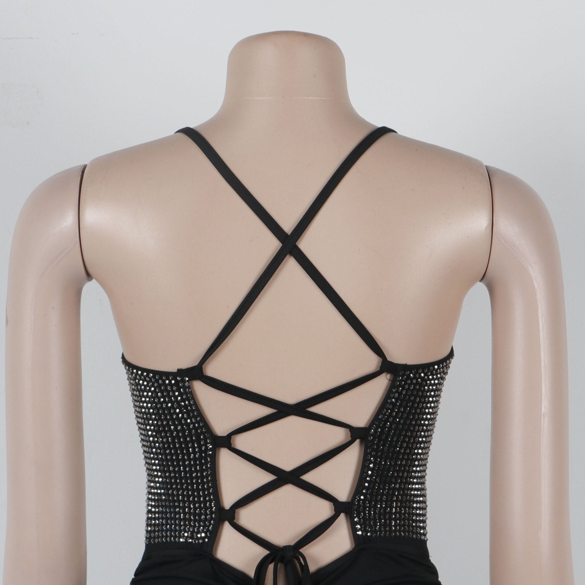 Women Beaded Lace-Up hollow pleated fishtail skirt dress 5