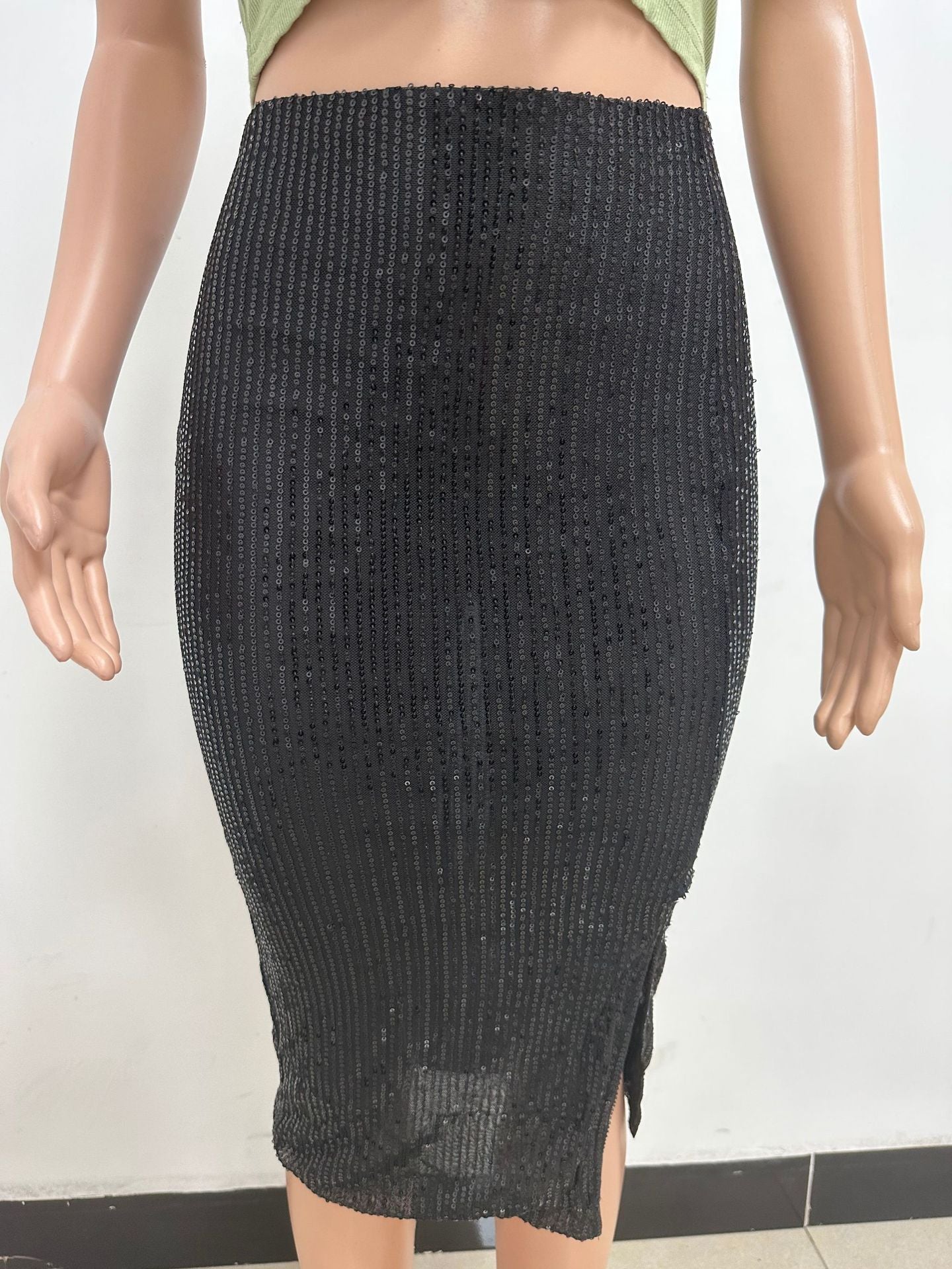 Women Slit Bodycon Sequined Skirt 60