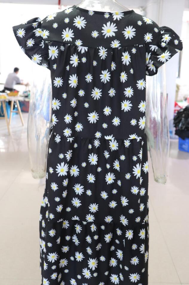 Plus Size Women Summer Dress Round Neck Pink Maple Leaf Casual Beach Dress 40