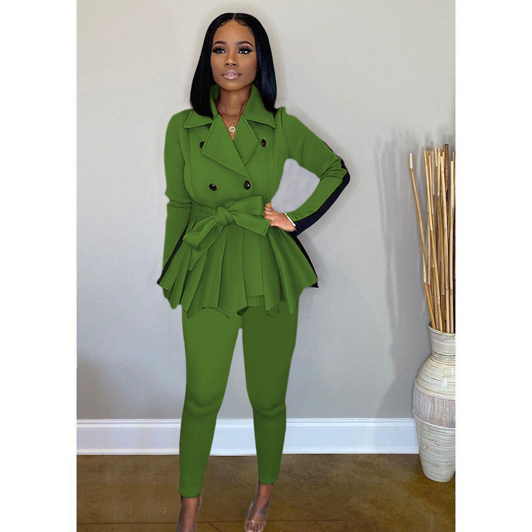 Women Color Block Long Sleeve Jacket and Pant Casual Two Piece Set 9