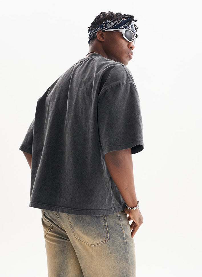 American Street Style Retro Youth Solid Color Men's Short-Sleeved T-Shirt 6