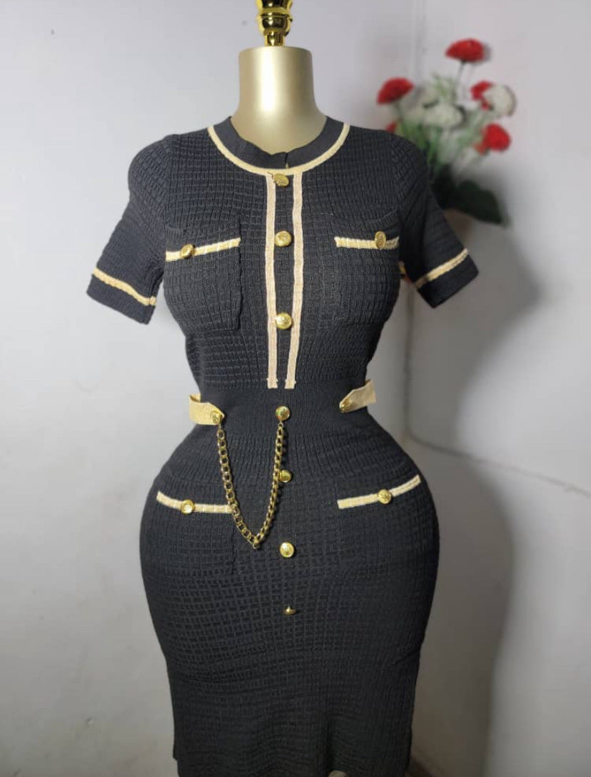 Women Short Sleeve Button Knitting Dress 14