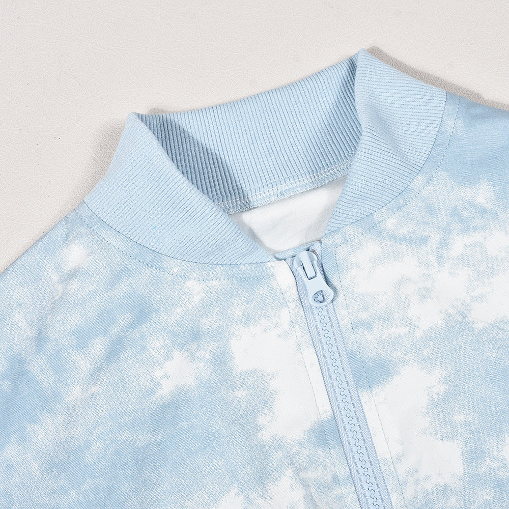 Women Tie Dye Long Sleeve Zip Top and Mini Skirt Two-Piece Set 11