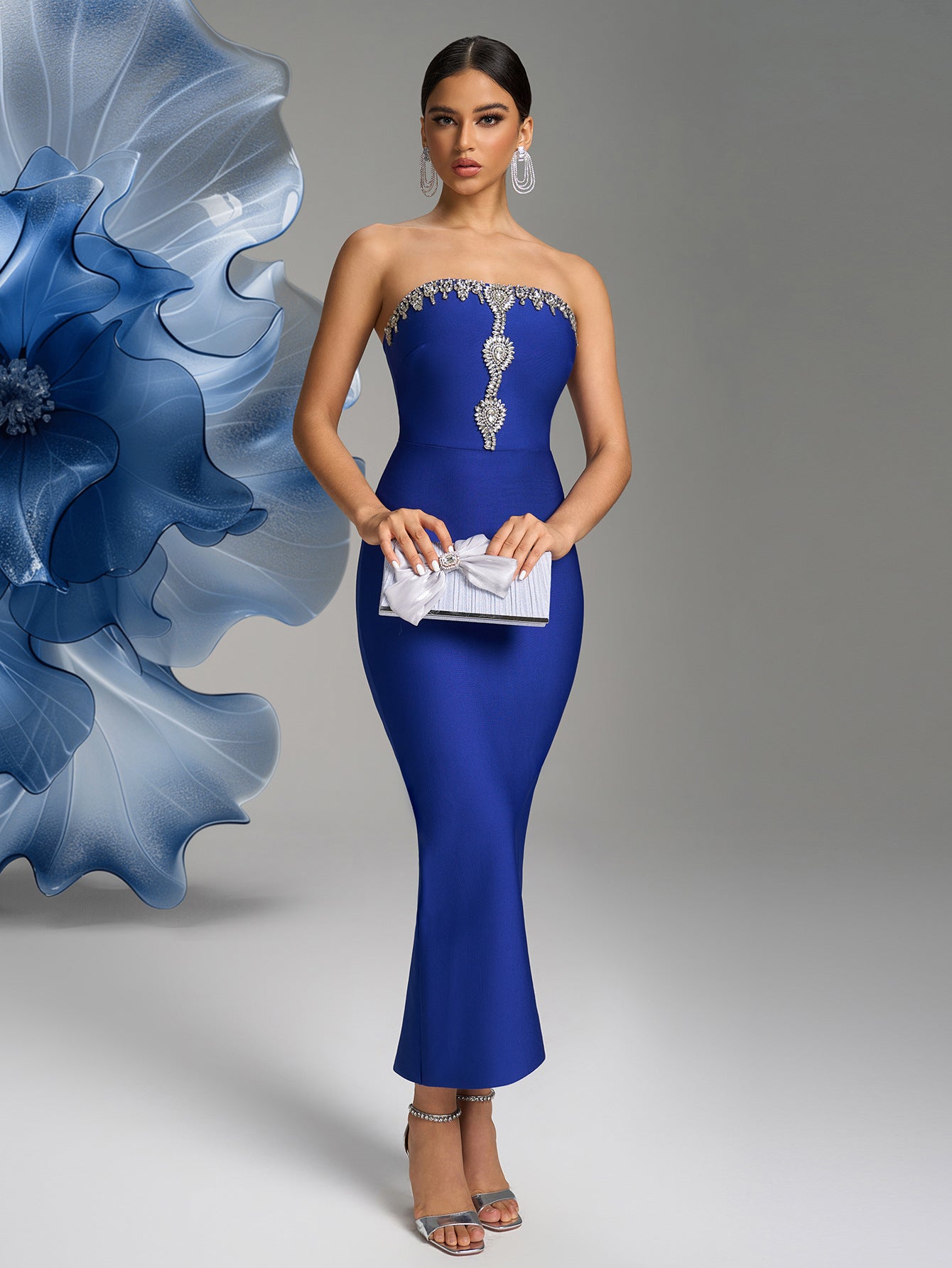 Women sexy slit diamond bandage Strap bandage dress 6