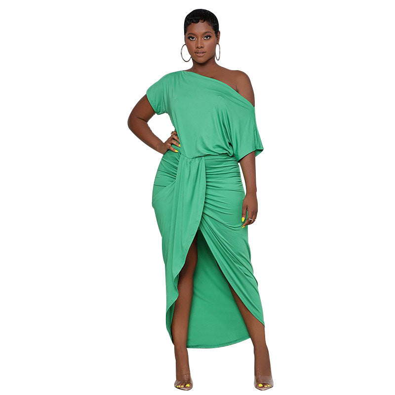 Women Slash Shoulder Irregular Maxi Dress