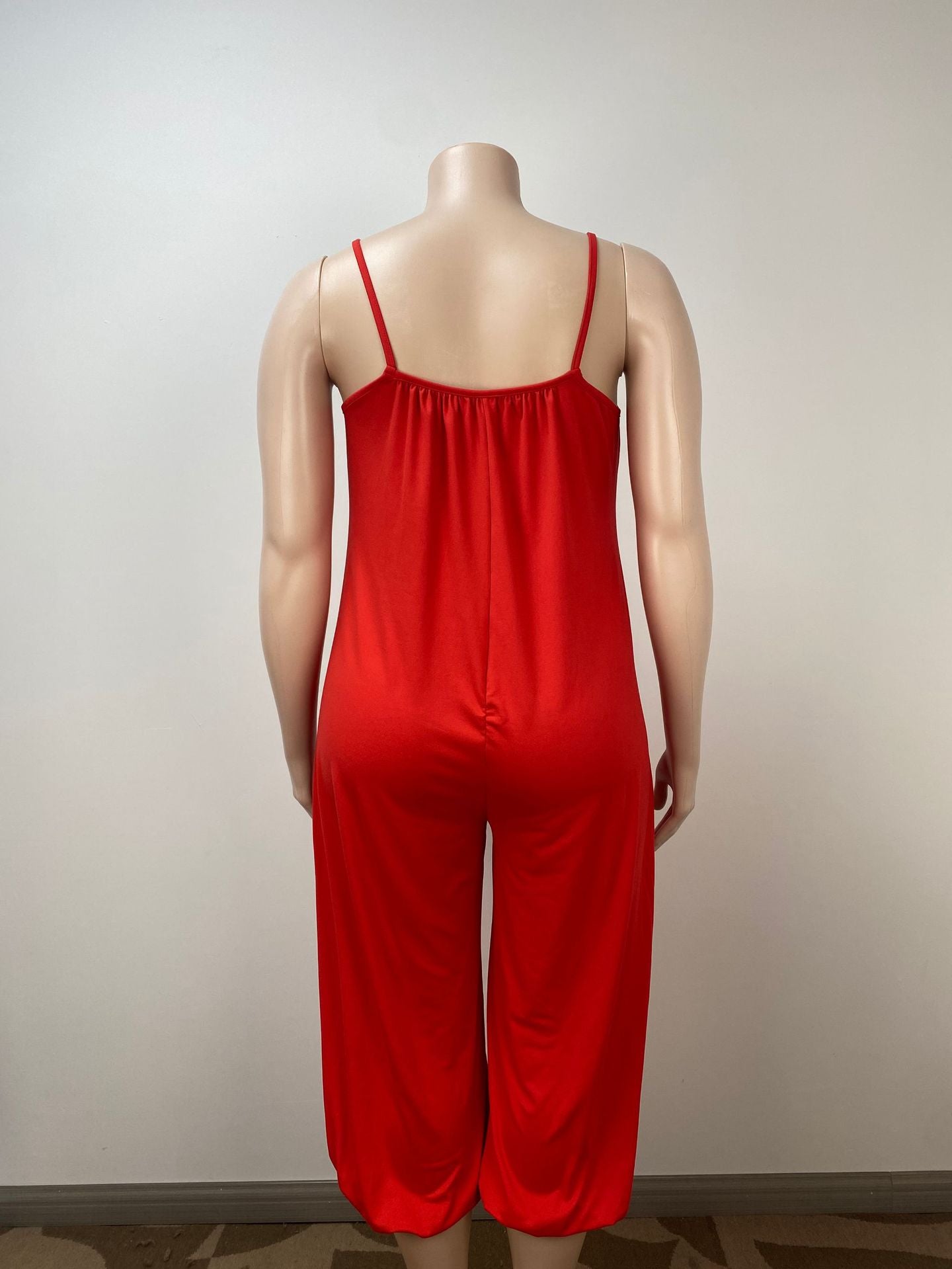 Plus Size Women Loose Suspender Solid Jumpsuit 6