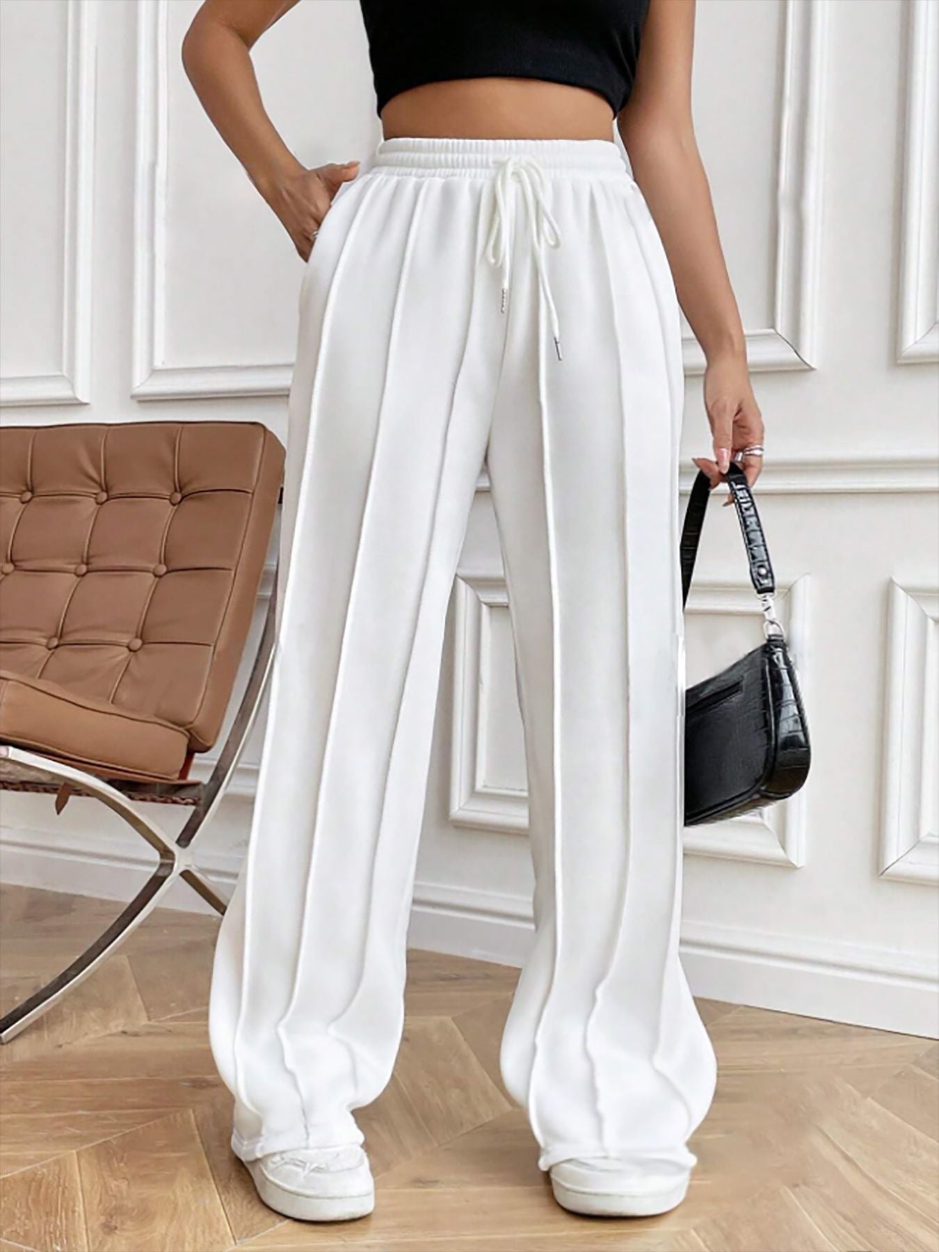 Women Casual Drawstring Vertical Striped Sweatpants