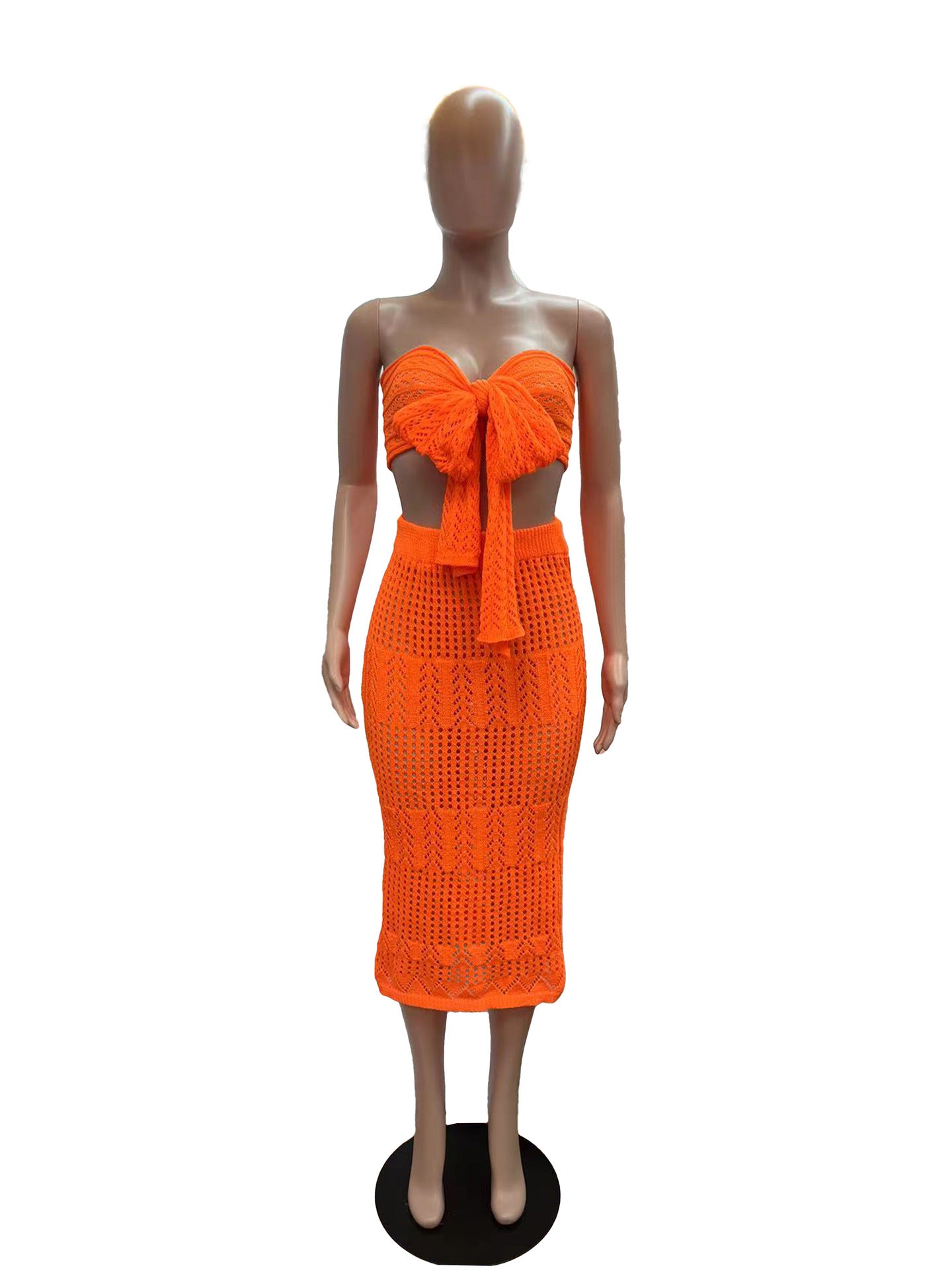 Women's Sexy Knitting Strapless Two Piece Skirt Set 12