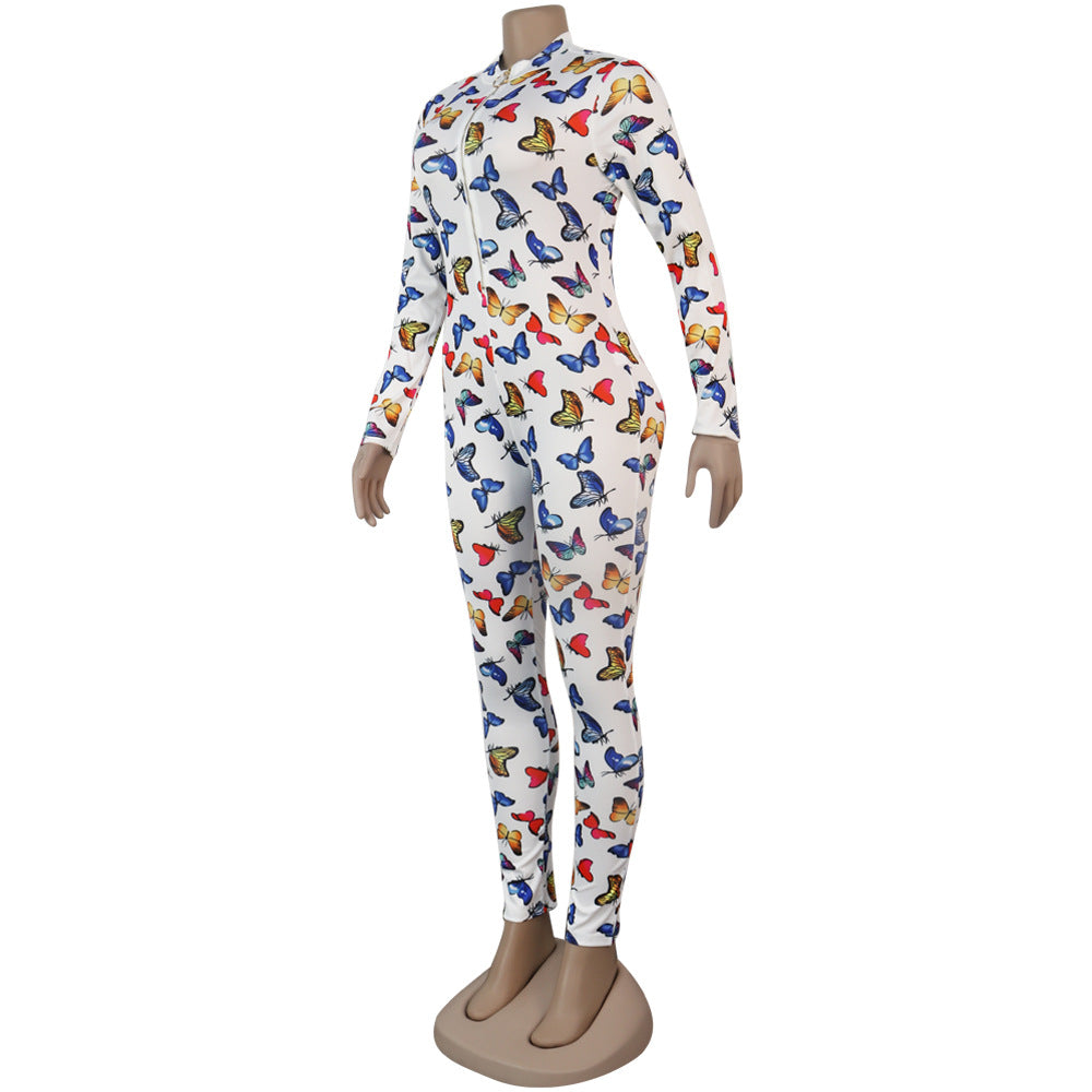 Sexy Women's Print Long Sleeve Tight Fitting Jumpsuit 30