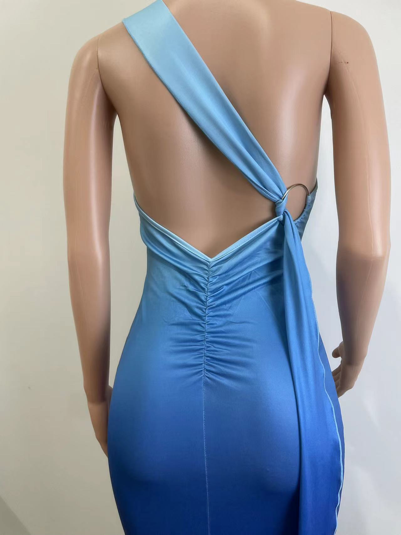 Women's Summer Sleeveless Slash Shoulder Gradient Color Sexy Slim Bodycon Long Dress 13