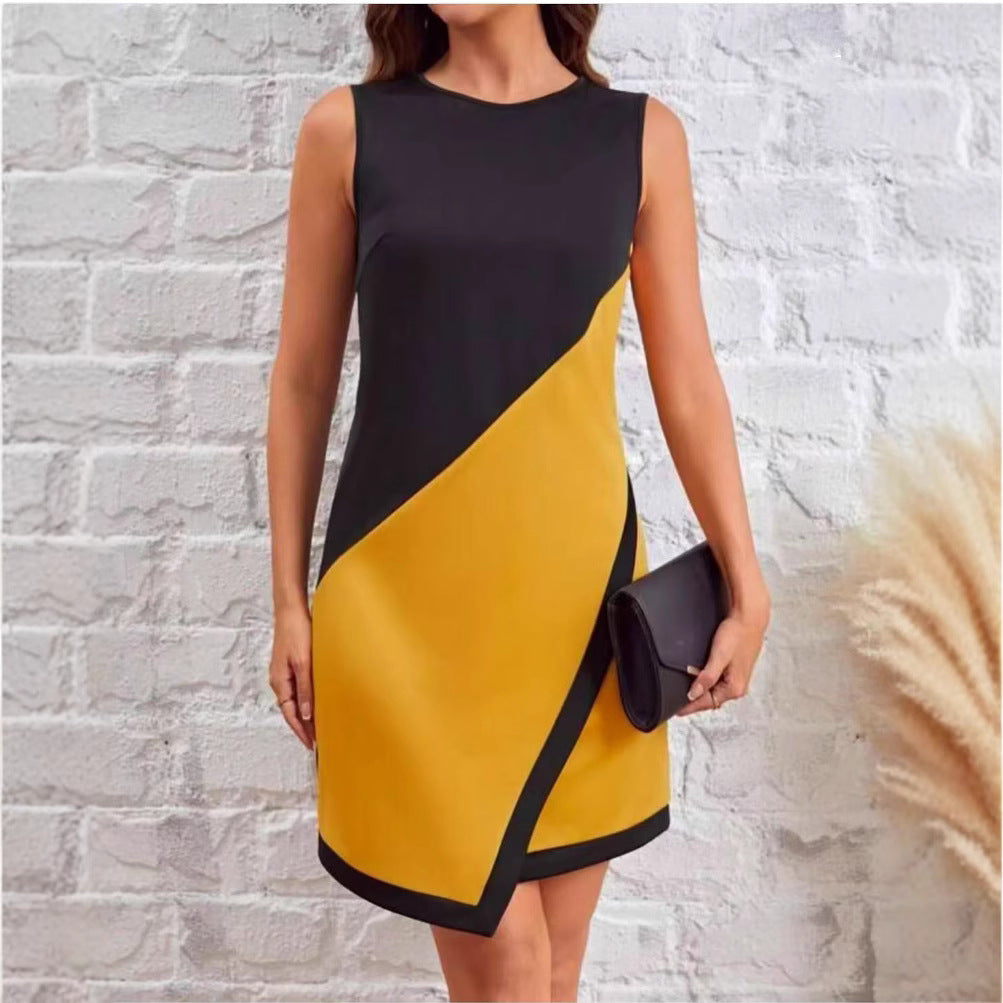 Sleeveless Round Neck Patchwork Contrast Color Spring Summer Casual Dress for Women 8
