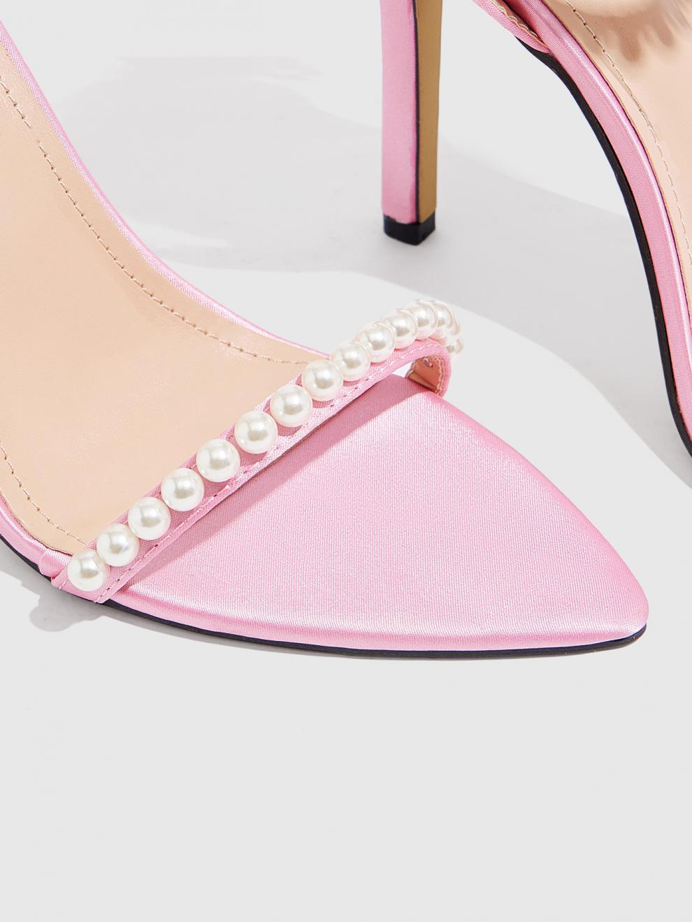 Pearl Ankle Strap Pink Summer High Heels 6