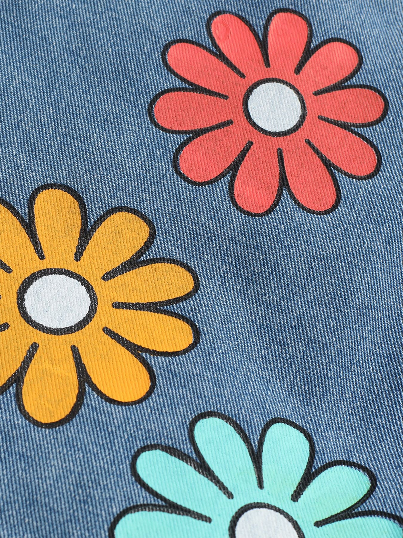 Women Multi-Color Floral Print Asymmetric Denim Skirt 5