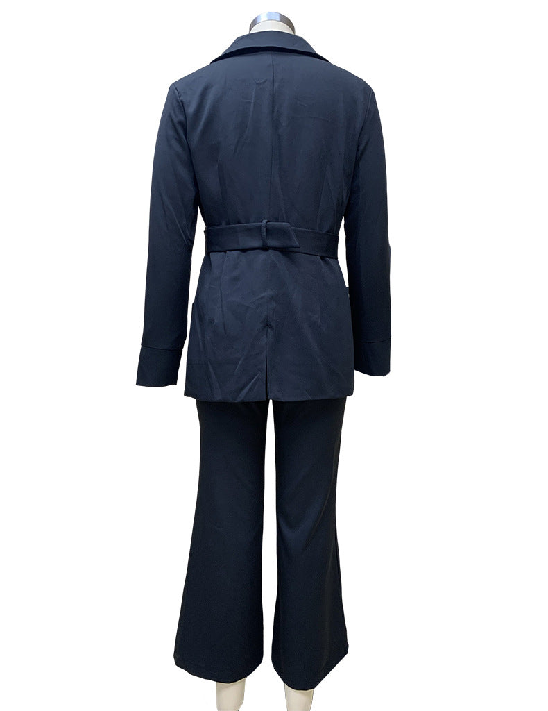 Autumn And Winter Fashion Casual Solid Color Blazer Straight Trousers Two Piece Suit For Women 10