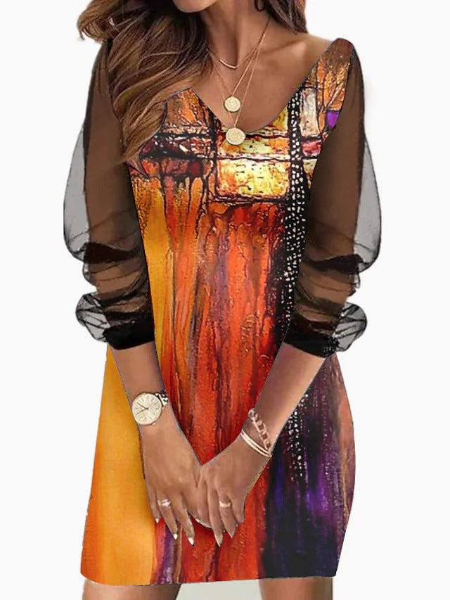 Spring Fashion Women's Long-Sleeve V-Neck A-Line Dress 5