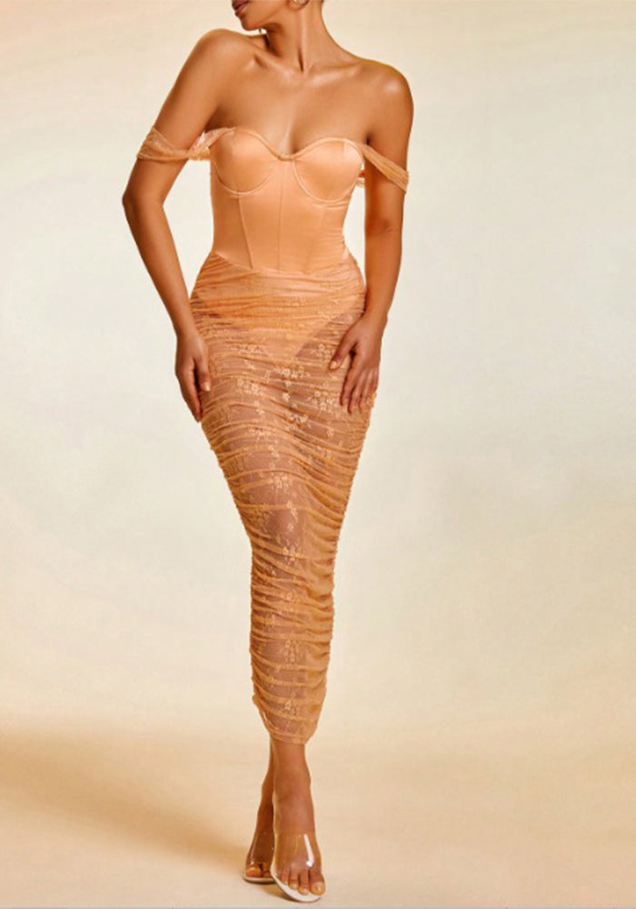 Women Elegant Sexy Strapless Bodycon Off-Shoulder Maxi Dress