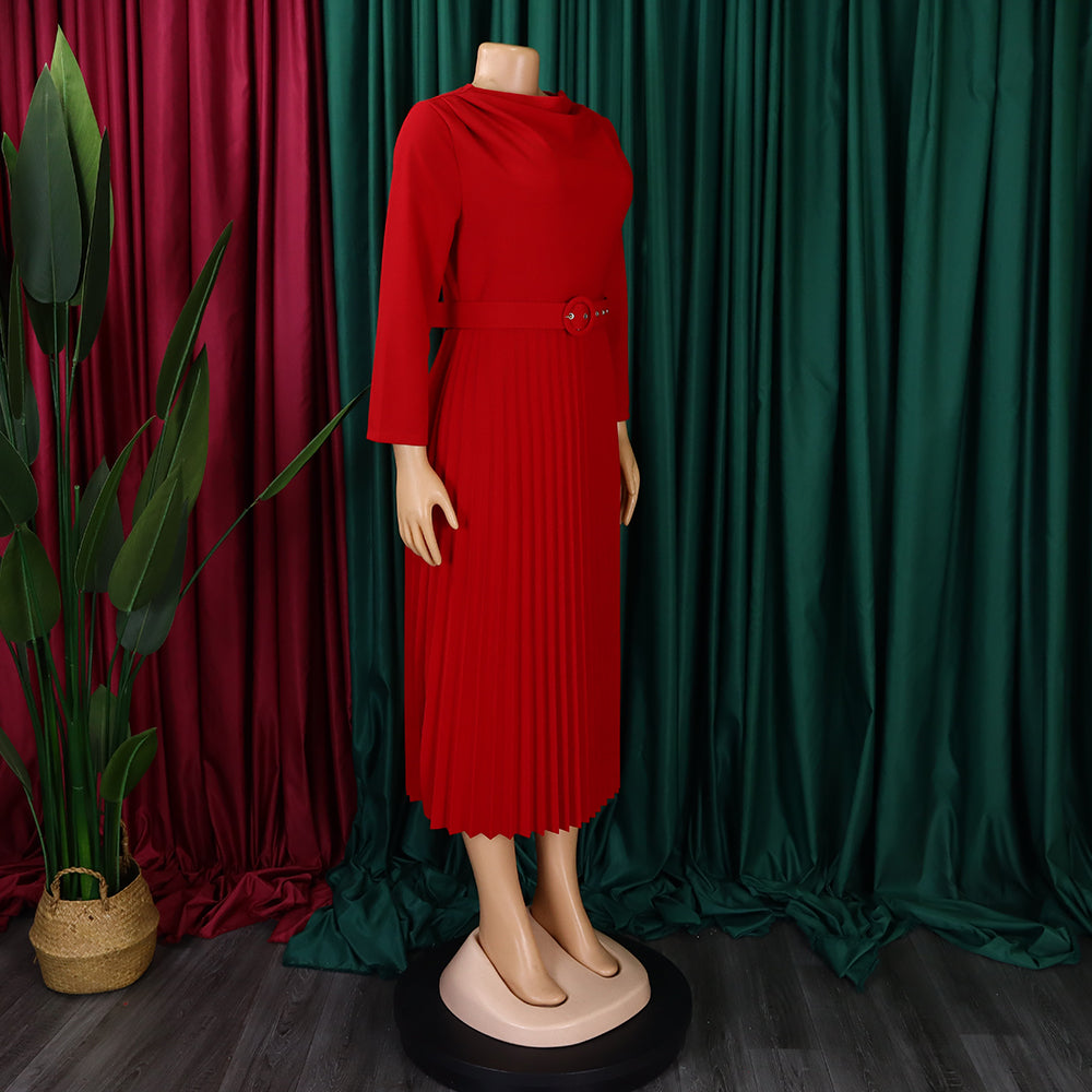 Women's Fashion Chic Elegant Pleated Elegant Solid Color Plus Size Dress 16