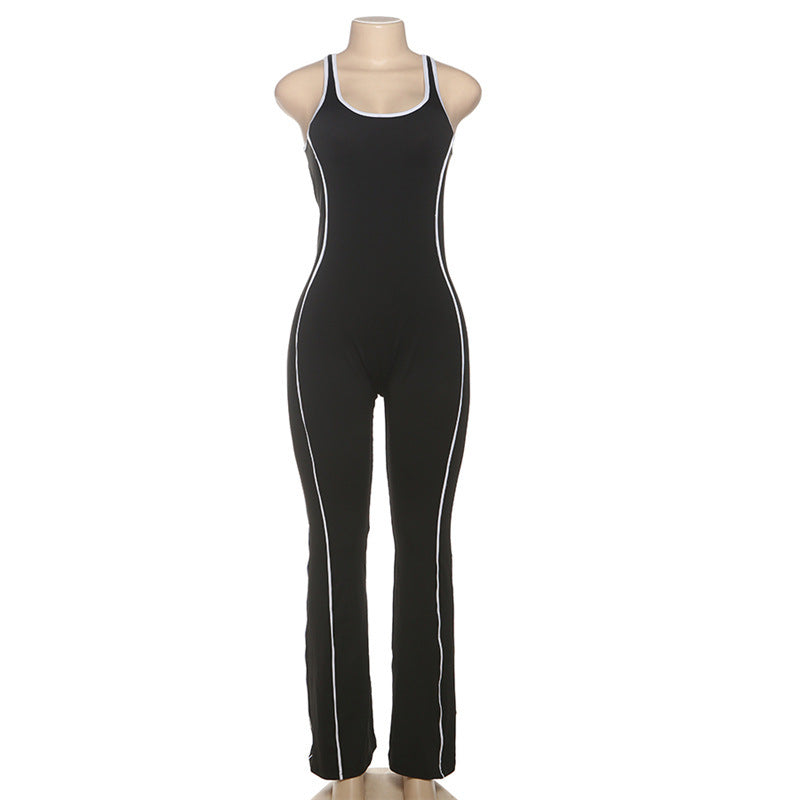 Summer Fashion Low Back Tight Fitting Contrast Color Slim Butt Lift Yoga Casual Jumpsuit for Women 8