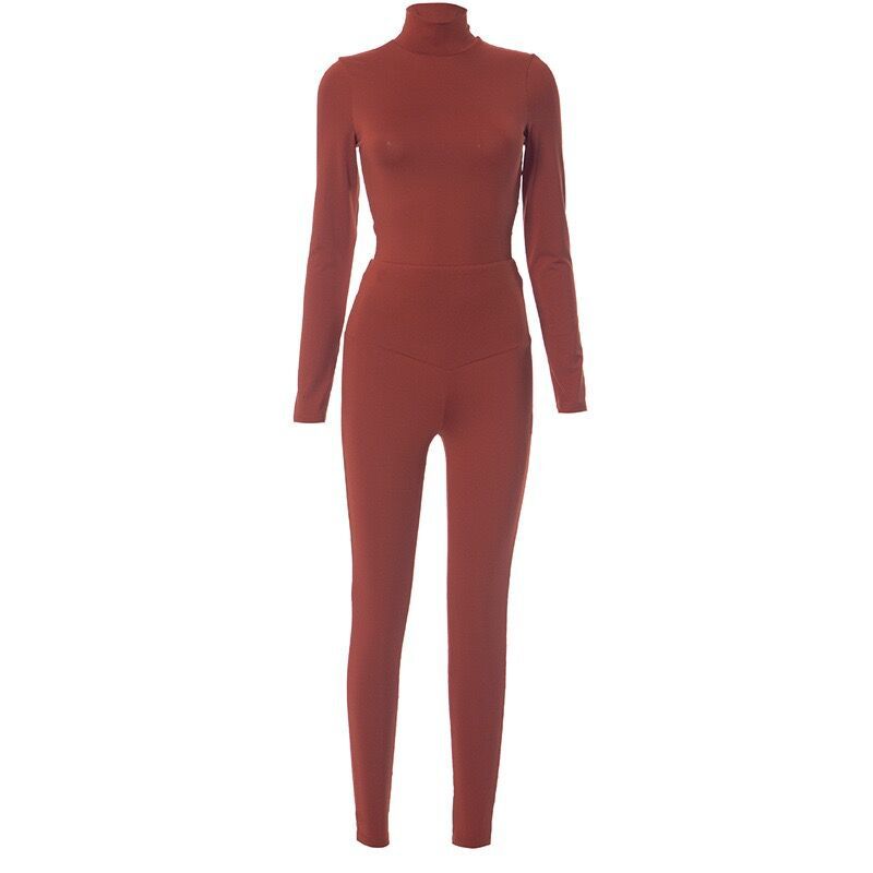 Women's Autumn And Winter Tight Fitting High Neck Long Sleeve Tops And Pants Two-Piece Street Casual Suit For Women 8