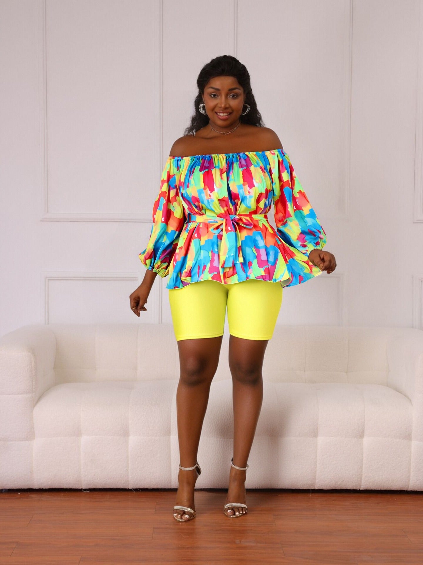 Plus Size Women spring and summer sexy Off Shoulder Top and two-piece set 14