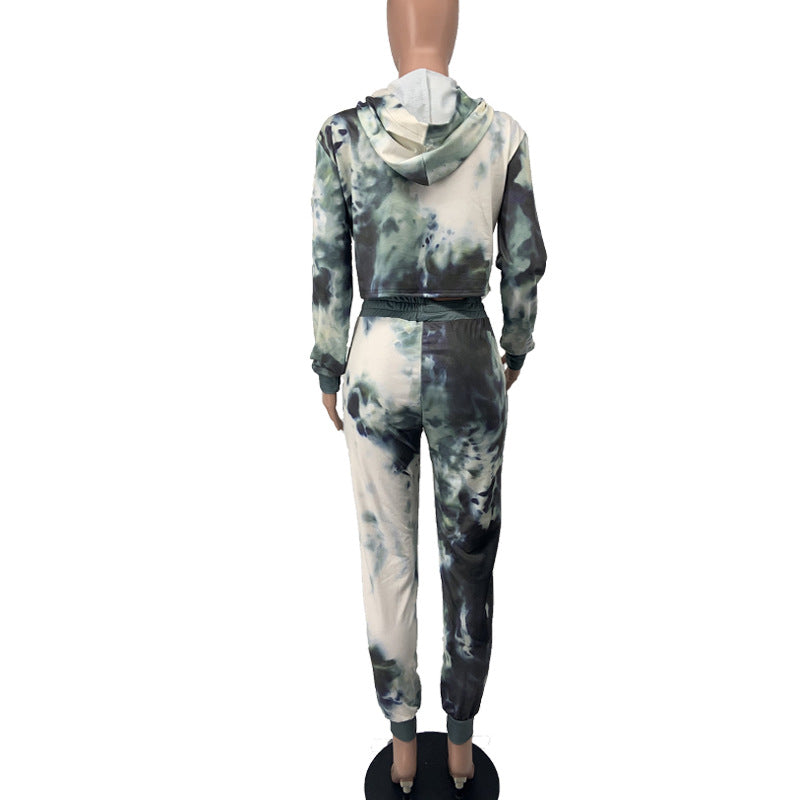 Tie Dye Hooded Sports Long Sleeve Loose Hoodies Pants Two Piece Set 13