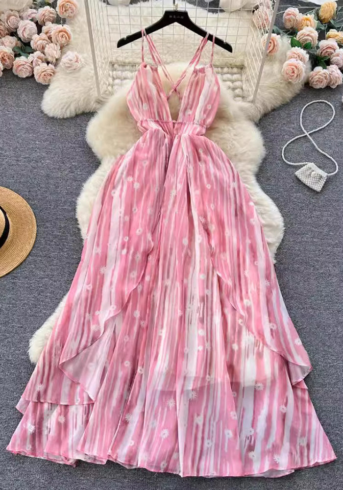 Women Sexy Strappy Holidays V-Neck Backless Dress