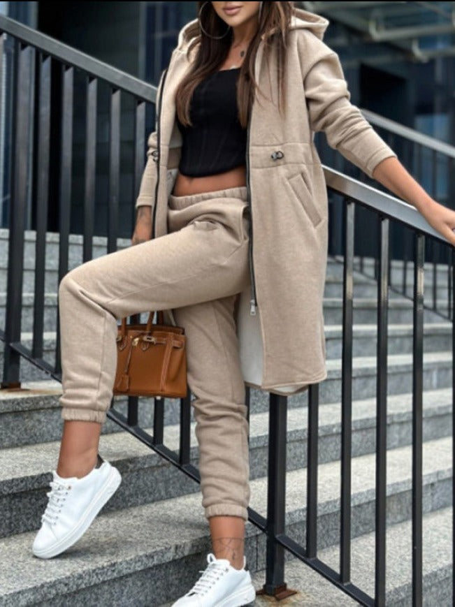 Women Casual hooded fleece jacket and pant two-piece set 9